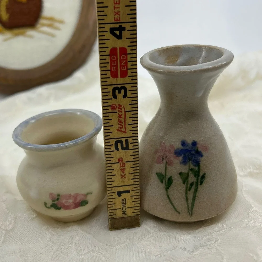 Vintage Handmade Pottery Floral Vases Pair of Miniature Vases Cottagecore 3.5